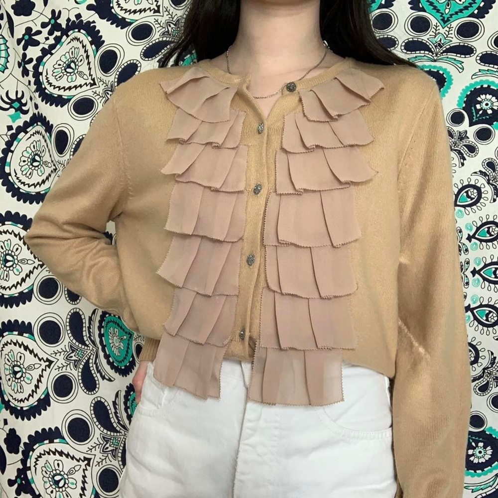 New York & Company Beige Ruffle Cardigan - Picture 9 of 10